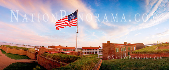 US Flag Waving on sunset at Fort McHenry, Baltimore Maryland