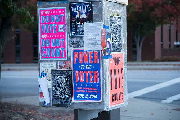 Power of the Voter street  signs. Election Day.08 Nov 2016, Balt