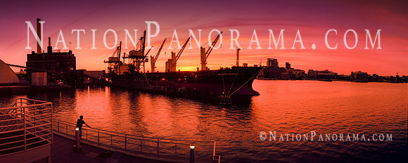 Urban Scene with Cargo Ship with cranes docket at harbor