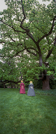 Colonial Woman under old tree at Tudor House, DC