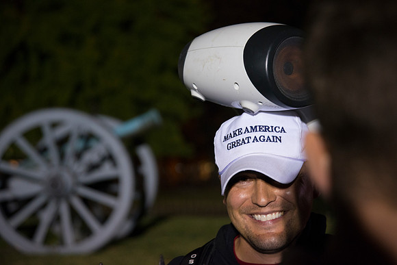Trump Supporter celebrating victory, White House grounds. Nov9,